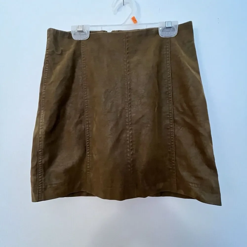 Free People Skirt Women sz 0 Brown Olive Modern Femme‎ Vegan Leather A Line Mini